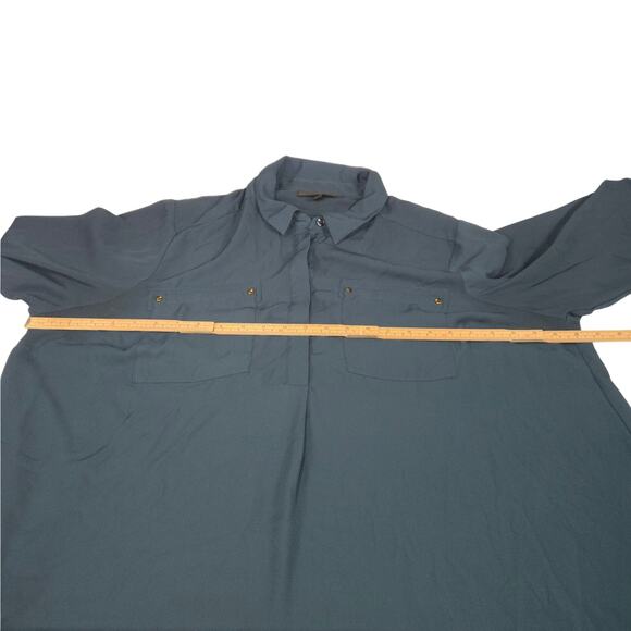 Lane Bryant Womens Size 18/20 Blouse Sheer Teal Flowy Roll Tab Popover Career - Picture 7 of 10